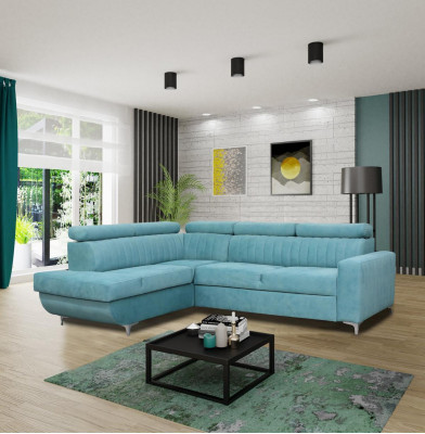 Blue e Couch Living landscape Fabric Corner Sofa Design Textile Sofa L-shape Furniture.  Bleu e Canapé Salon Paysage Tissu Canapé d'angle Design Canapé Textile Meubles en Forme de L.