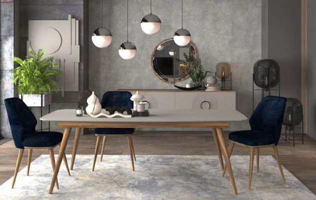 Chaise de salle à manger bleue, mobilier de cuisine moderne de luxe, mobilier en bois de designer.