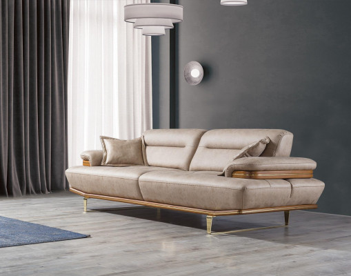 Trois Canapés Design Moderne en Tissu pour Trois Places Beige de Luxe Meuble Nouveau