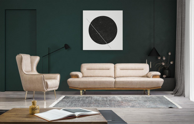Trois Canapés Design Moderne en Tissu pour Trois Places Beige de Luxe Meuble Nouveau