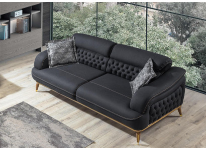 Canapé trois places de luxe Meubles de canapé noir en tissu