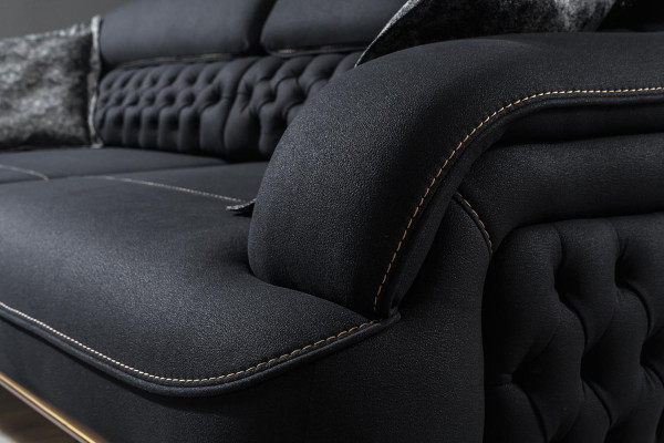 Canapé trois places de luxe Meubles de canapé noir en tissu