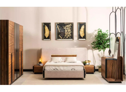 Lit + 2x tables de chevet 5 pièces. Ensemble de chambre Designer Chambre de luxe