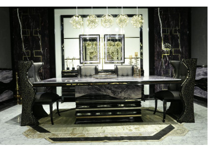 Ensemble de salle à manger noir Ensemble de salle à manger Table à manger 232x112cm + 6 chaises à bras