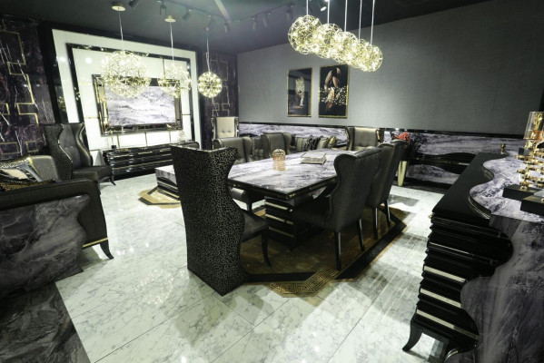 Ensemble de salle à manger noir Ensemble de salle à manger Table à manger 232x112cm + 6 chaises à bras