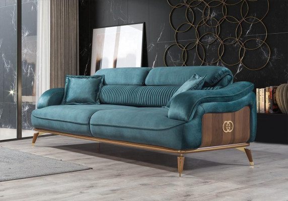Ensemble de canapés Suite Canapés Fauteuil 3 places 3 places Textile Bleu