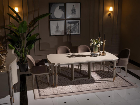 Ensemble repas, dinette. Table à manger Chaises 9 pièces Salle à manger Beige Bois Buffet
