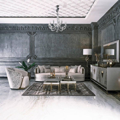 Ensemble de canapé-lit en tissu de luxe avec fauteuil, tables basses pour salon, 7 pièces gris.