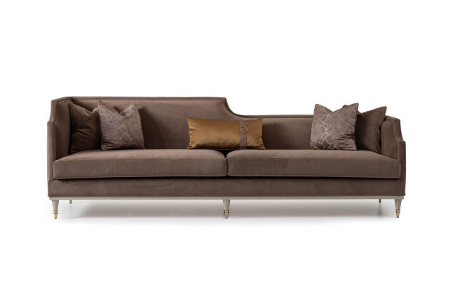 Ensemble de canapé complet pour quatre personnes avec canapé en tissu à quatre places fauteuil marron 3 pièces.