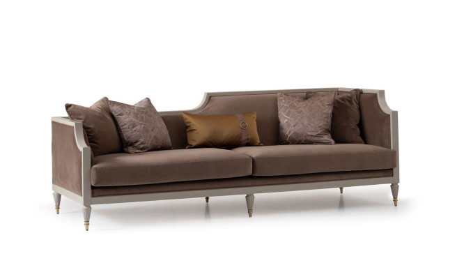 Ensemble de canapé complet pour quatre personnes avec canapé en tissu à quatre places fauteuil marron 3 pièces.