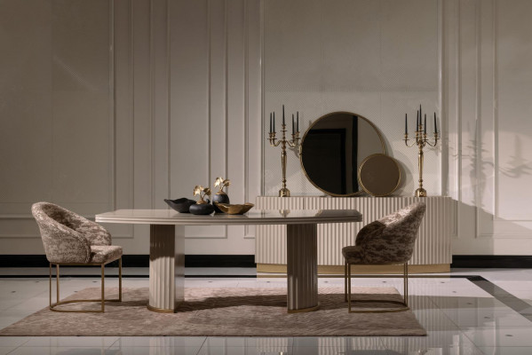 Ensemble de salle à manger Set de salle à manger Table à manger Chaises Ensemble 9 pièces Salle à manger Beige Bois Luxe