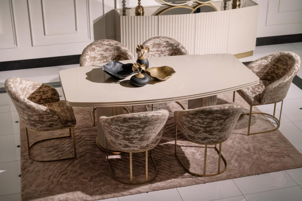 Ensemble de salle à manger Set de salle à manger Table à manger Chaises Ensemble 9 pièces Salle à manger Beige Bois Luxe