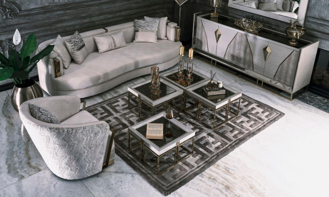 Suite Chambre Lit double Lit Tables de chevet Ensemble 3 pièces Tissu beige