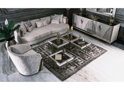 Suite Chambre Lit double Lit Tables de chevet Ensemble 3 pièces Tissu beige