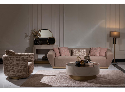 Canapé en tissu Suite Canapé 3 places Fauteuil Table basse en tissu beige 3 pièces