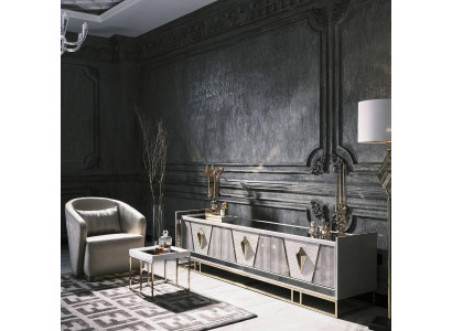 Ensemble de fauteuil de salon, table d'appoint et meuble TV bas, 3 pièces, gris