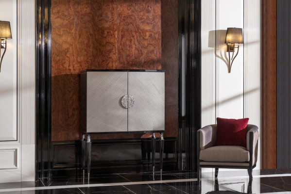 Suite Fauteuil Bar Cabinet Gris Tissu Fauteuil à Ailes Bar Ensemble de salon