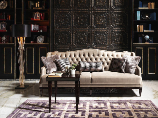 Ensemble de salon Canapé 3 places Table d'appoint Canapé Chesterfield Gris upholstered
