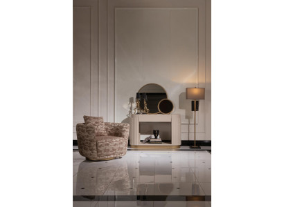 Suite Salon Fauteuil Commode Miroir Tissu Beige Bois Détente 3 pièces