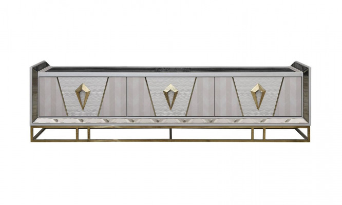 Buffet TV Armoire Basse Bois Gris Table de salon Moderne