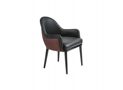 Chaise noire avec accoudoirs. Salle à manger moderne. Ameublement de luxe. Siège rembourré.