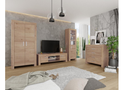 Salle de séjour Ensemble mural Groupe Ensemble Vitrine Commode 4pcs. Meubles en bois Étagère