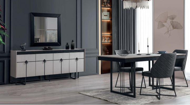 Salle à manger Ensemble design de luxe Table à manger Mobilier Buffet avec miroir Complet