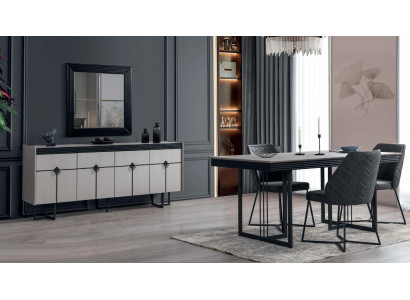 Salle à manger Ensemble design de luxe Table à manger Mobilier Buffet avec miroir Complet