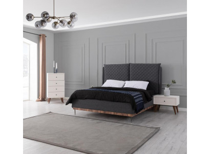 Chambre à coucher grise et blanche Lit Tables de chevet Commode à 4 tiroirs