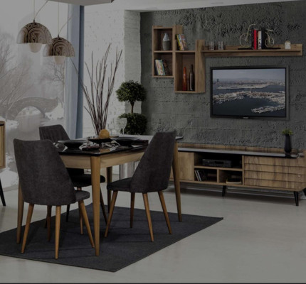Noir - Ensemble de salle à manger Brun Table à manger 4 chaises Bahut Miroir 8 pièces