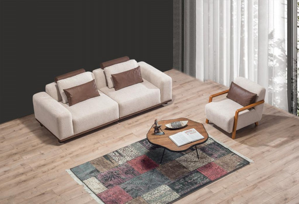 Ensemble de canapé de salon beige exclusif avec fauteuil en textile 2 places Rembourrage Mobilier