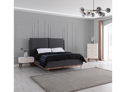 Chambre Suite Noir Lit double Blanc 2x Tables de chevet en bois