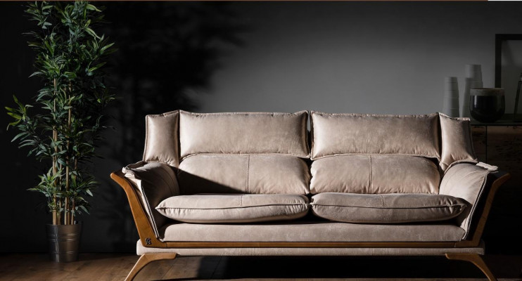Canapés de luxe beige 3 places en cuir Meubles rembourrés Salon Design Meubles