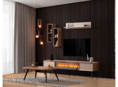 Elegant Unité murale de salon Cabinet TV design en bois Table basse 2x étagères