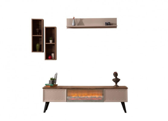 Elegant Unité murale de salon Cabinet TV design en bois Table basse 2x étagères