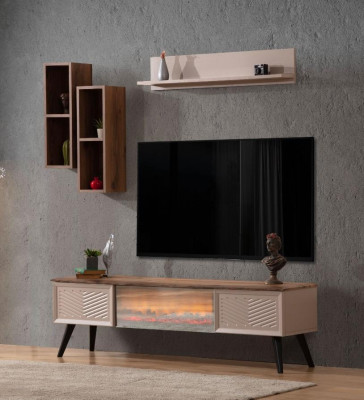 Elegant Unité murale de salon Cabinet TV design en bois Table basse 2x étagères