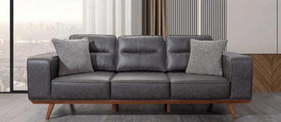 Moderne, canapés en cuir de luxe gris à trois places, pour salon.