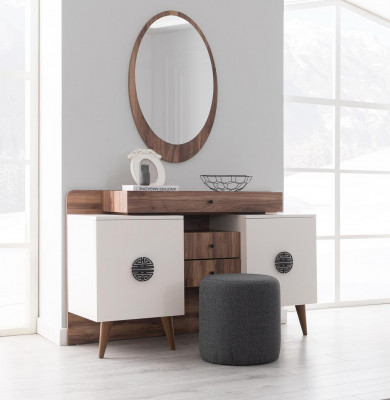 Coiffeuse marron-blanc avec miroir Meubles en bois de chambre luxueuse