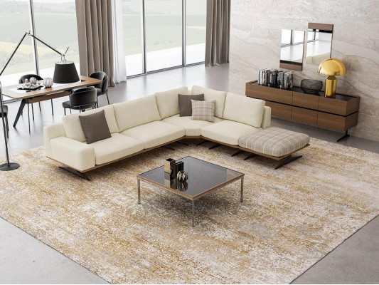 Salle de séjour Ensemble de luxe Canapé d'angle en L Mobilier rembourré Design Moderne Table basse