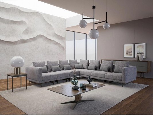 nouveau Canapé d'angle complet en forme de L en textile Mobilier du salon en bois Table basse