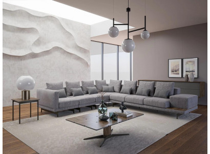 Luxus-Set Wohnzimmer Textil-Gepolstertes Sofa L-Form Holz Couchtisch mit Beistelltisch