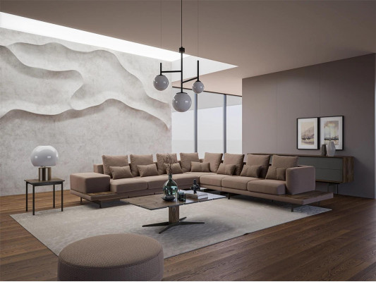 Ensemble de salon design 3 pièces Meubles rembourrés Canapé d'angle en L-forme Table basse en bois neuf