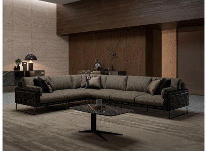 Mobilier de design Salon Marron Canapé d'angle en L Forme de L Luxueuse Table basse Ameublement neuf