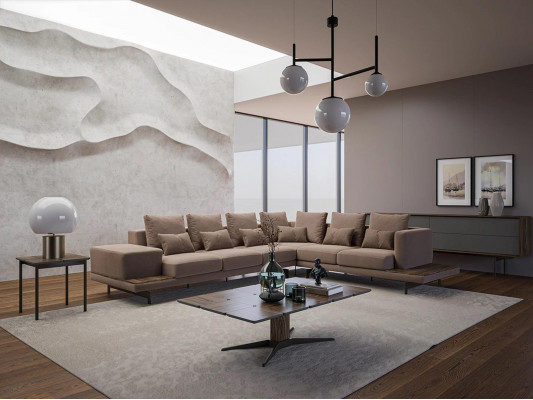 Salle de séjour Canapé d'angle en forme de L Design de luxe Suite Mobilier Table basse neuf