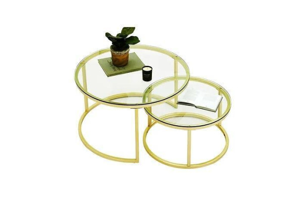 Tables basses 2 parties Plateau en verre Pieds en métal doré Mobilier de salon