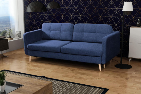 Canapé-lit Luxe Canapé Designer 3 Places Mobilier Tissu Bleu et Canapé d'angle