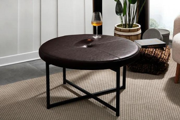 Table basse en cuir de haute qualité Matériau de dessus de table en métal Salon Marron foncé
