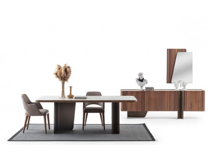 Salle à manger Ensemble moderne de 7 pièces Table à manger Buffet Bahut Miroir Chaises
