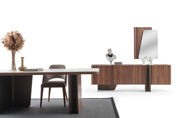 Salle à manger Ensemble moderne de 7 pièces Table à manger Buffet Bahut Miroir Chaises