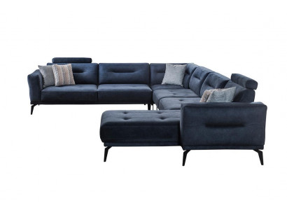 Salon de design moderne de luxe avec canapé d'angle en forme de U, canapé solide bleu foncé